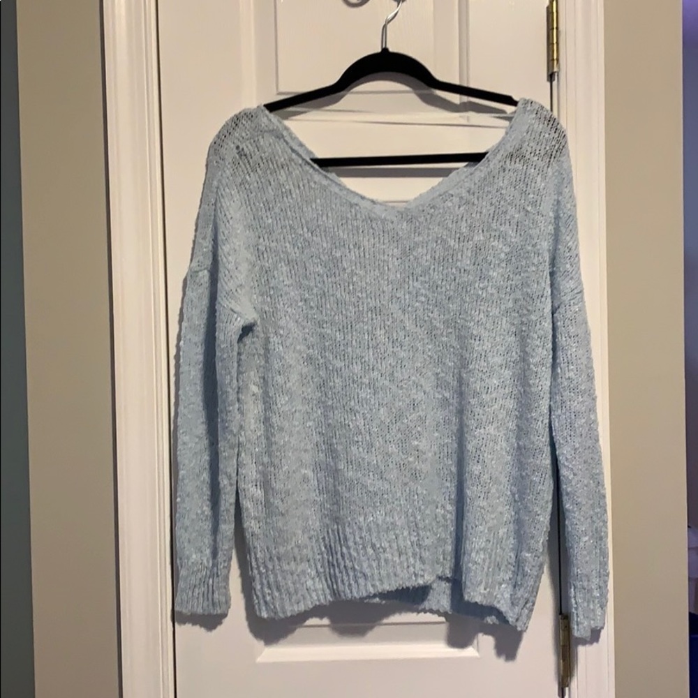 Light Blue Sweater w/ Criss Cross Back Detail